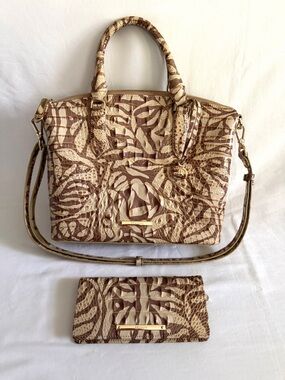 Brahmin Duxbury Tan Multi-Textured Satchel with matching wallet